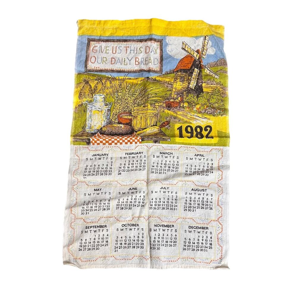 Kitchen Linen Towel Year Calendar Give Us This Day Our Daily Bread Vintage 1982